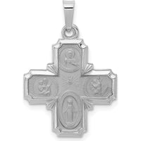 14K White Gold Polished and Satin Hollow Four-Way Cross Medal Pendant - 26.5mm Length by Oro Pregiato