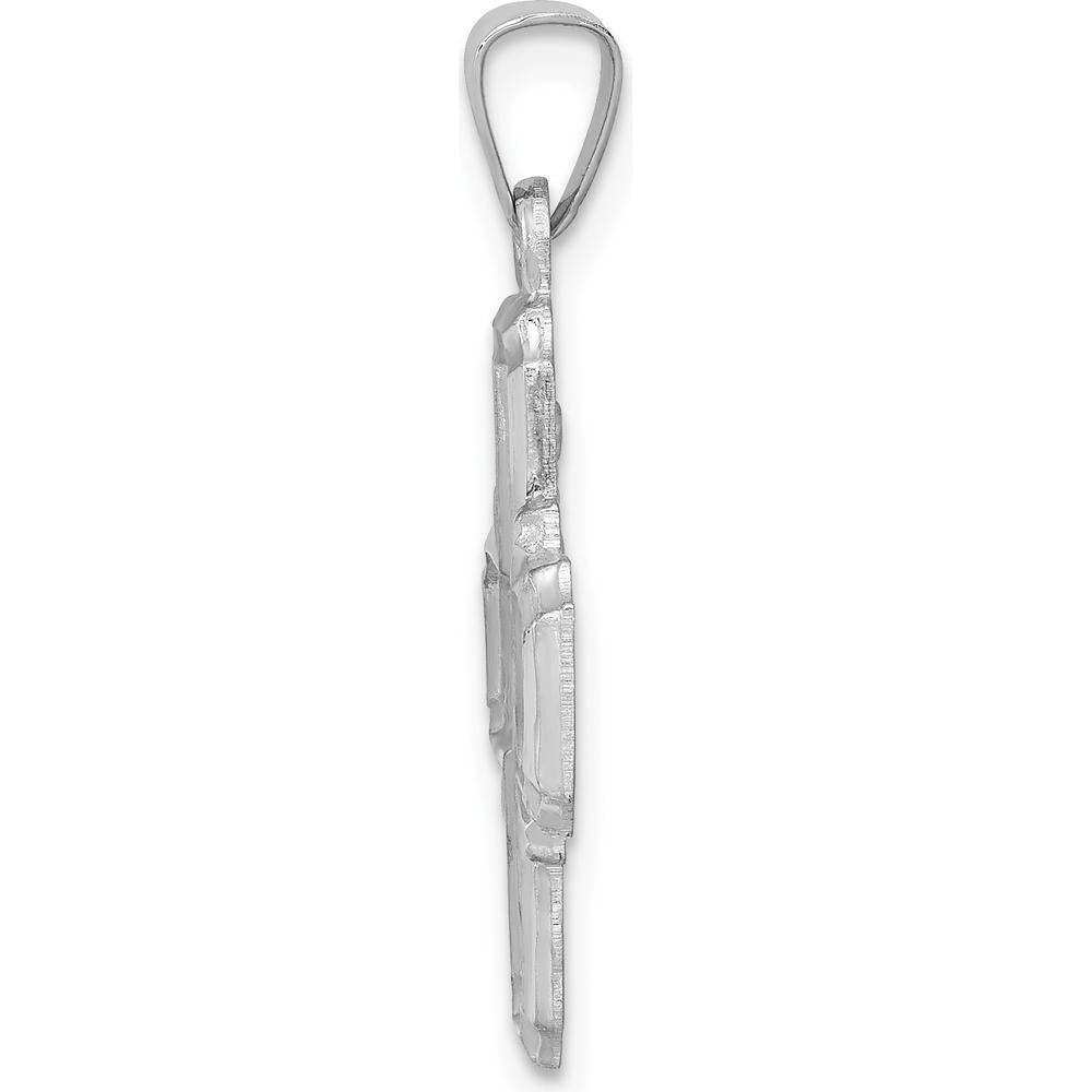 14K White Gold Polished and Satin Hollow Four-Way Cross Medal Pendant - 26.5mm Length by Oro Pregiato
