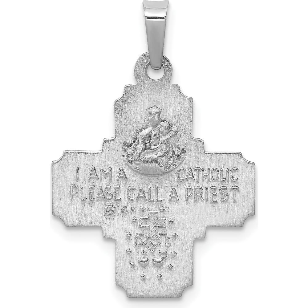 14K White Gold Polished and Satin Hollow Four-Way Cross Medal Pendant - 26.5mm Length by Oro Pregiato