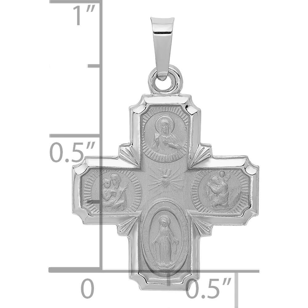 14K White Gold Polished and Satin Hollow Four-Way Cross Medal Pendant - 26.5mm Length by Oro Pregiato