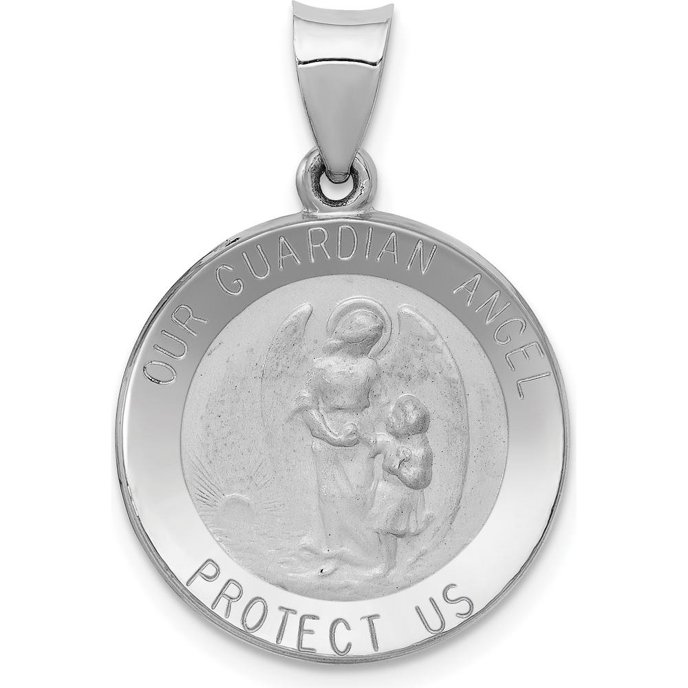 14K White Gold Polished and Satin Hollow Guardian Angel Pendant Charm by Oro Pregiato