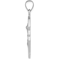 14K White Gold Polished and Satin Hollow Large St. Michael Medal Badge Pendant by Oro Pregiato