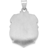 14K White Gold Polished and Satin Hollow Large St. Michael Medal Badge Pendant by Oro Pregiato