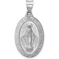 14K White Gold Polished and Satin Hollow Miraculous Medal Oval Pendant - 30.5mm Length by Oro Pregiato