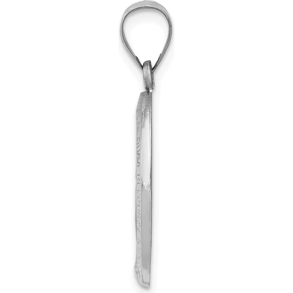 14K White Gold Polished and Satin Hollow Miraculous Medal Oval Pendant - Faith Inspired Design by Oro Pregiato