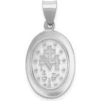 14K White Gold Polished and Satin Hollow Miraculous Medal Oval Pendant - Faith Inspired Design by Oro Pregiato