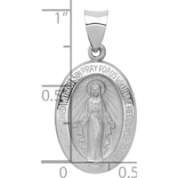 14K White Gold Polished and Satin Hollow Miraculous Medal Oval Pendant - Faith Inspired Design by Oro Pregiato