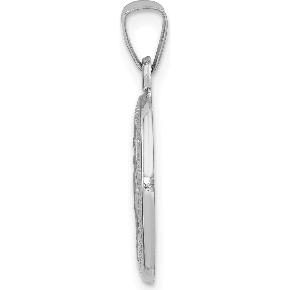 14K White Gold Polished and Satin Hollow Miraculous Medal Oval Pendant by Oro Pregiato