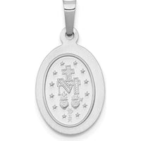 14K White Gold Polished and Satin Hollow Miraculous Medal Oval Pendant by Oro Pregiato