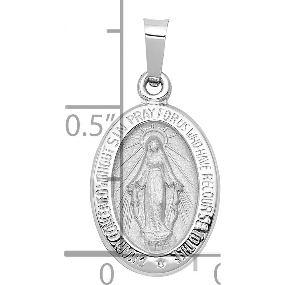 14K White Gold Polished and Satin Hollow Miraculous Medal Oval Pendant by Oro Pregiato