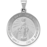 14K White Gold Polished and Satin Hollow Miraculous Medal Round Pendant - 30mm Length by Oro Pregiato