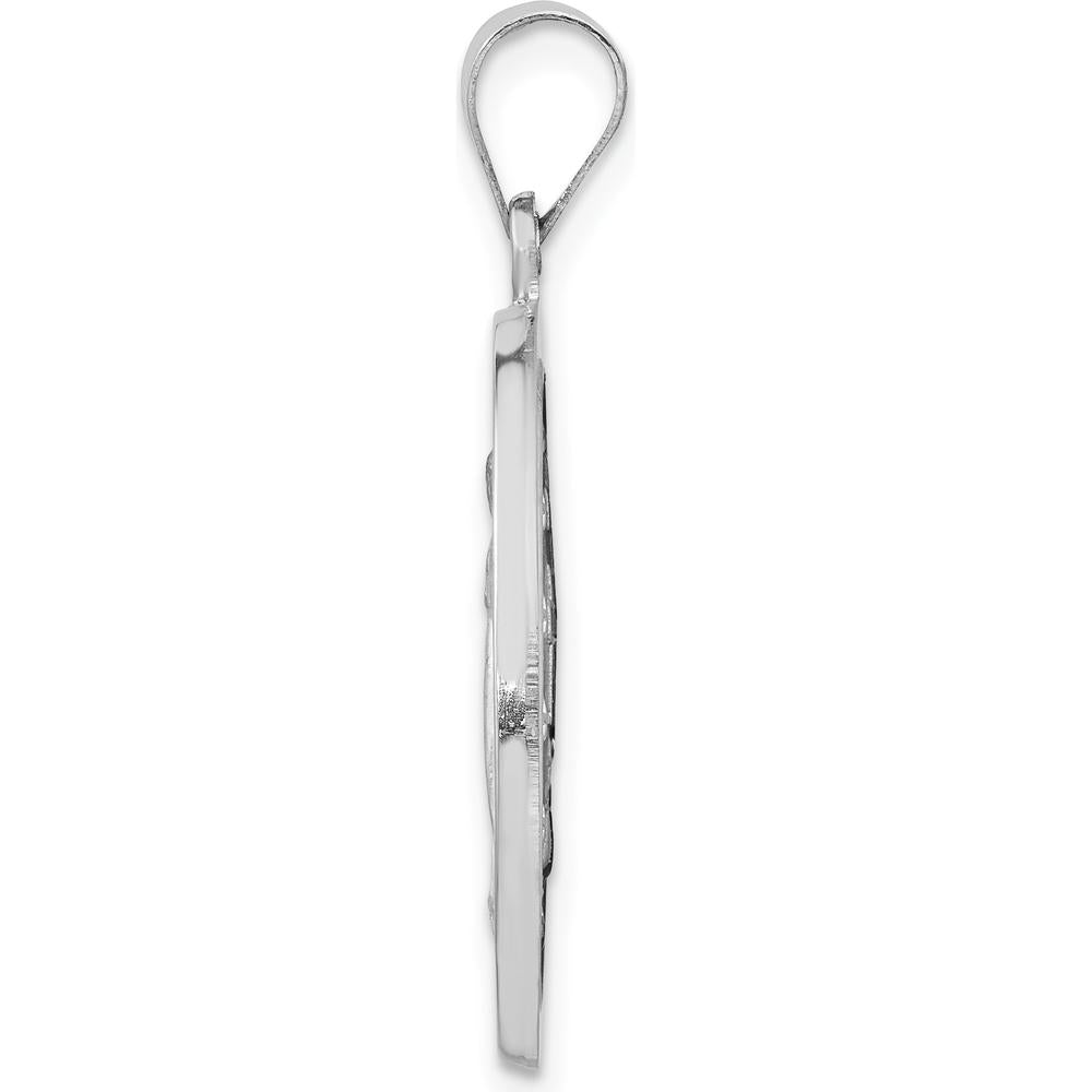 14K White Gold Polished and Satin Hollow Miraculous Medal Round Pendant - 30mm Length by Oro Pregiato