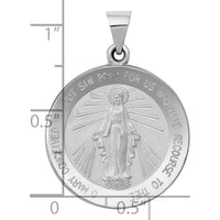 14K White Gold Polished and Satin Hollow Miraculous Medal Round Pendant - 30mm Length by Oro Pregiato