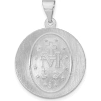 14K White Gold Polished and Satin Hollow Miraculous Medal Round Pendant - 30mm Length by Oro Pregiato