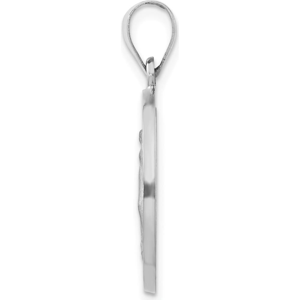 14K White Gold Polished and Satin Hollow Miraculous Medal Round Pendant - Faith-Inspired Design by Oro Pregiato