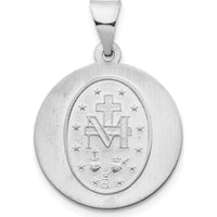 14K White Gold Polished and Satin Hollow Miraculous Medal Round Pendant - Faith-Inspired Design by Oro Pregiato