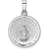 14K White Gold Polished and Satin Hollow Miraculous Medal Round Pendant by Oro Pregiato