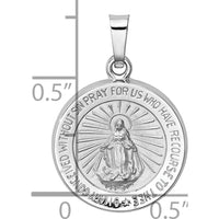 14K White Gold Polished and Satin Hollow Miraculous Medal Round Pendant by Oro Pregiato