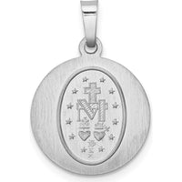 14K White Gold Polished and Satin Hollow Miraculous Medal Round Pendant by Oro Pregiato