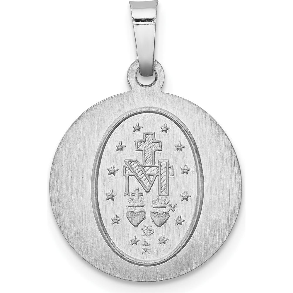 14K White Gold Polished and Satin Hollow Miraculous Medal Round Pendant by Oro Pregiato