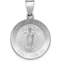 14K White Gold Polished and Satin Hollow Our Lady of Guadalupe Round Pendant - 27mm by Oro Pregiato