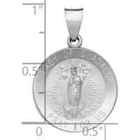 14K White Gold Polished and Satin Hollow Our Lady of Guadalupe Round Pendant - 27mm by Oro Pregiato