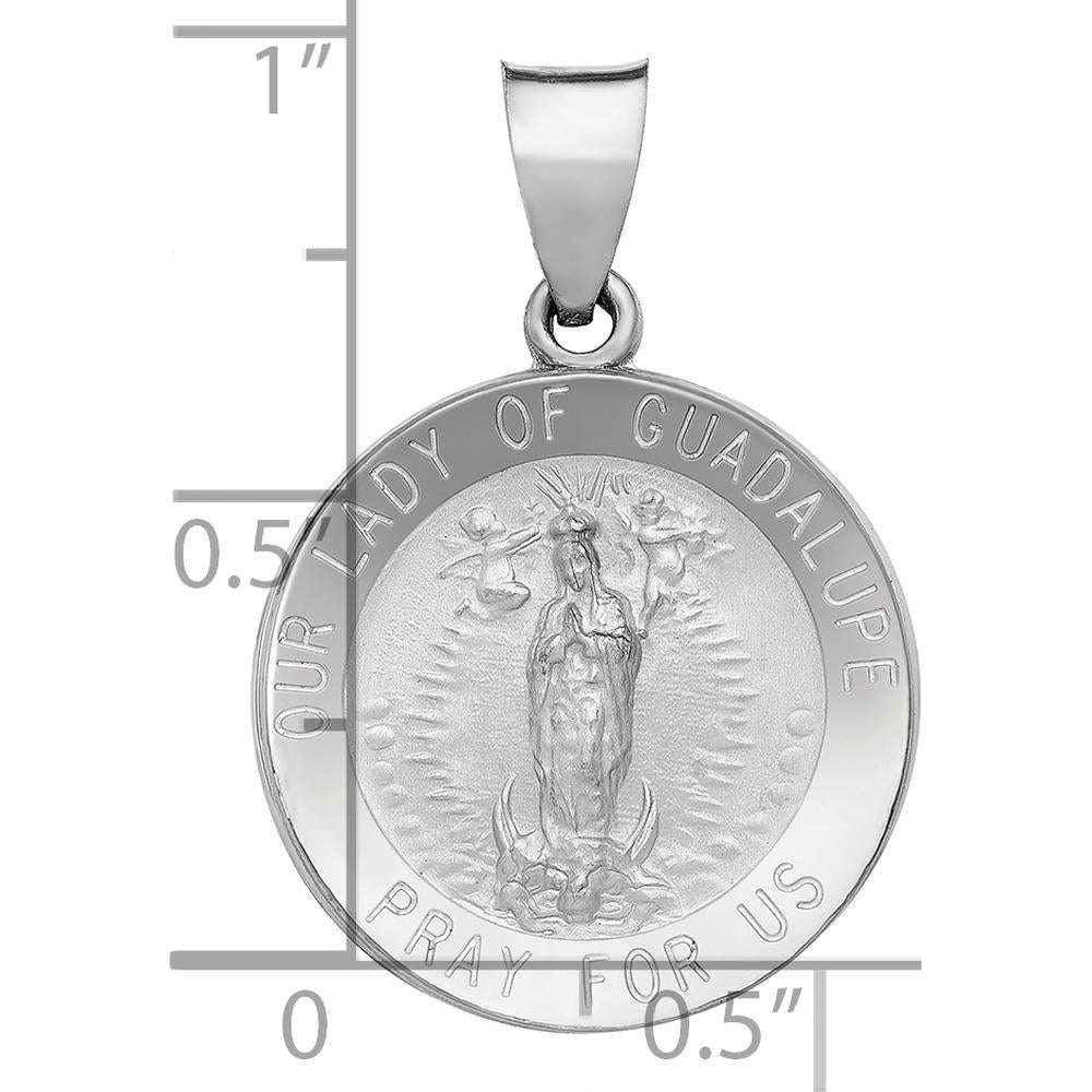 14K White Gold Polished and Satin Hollow Our Lady of Guadalupe Round Pendant - 27mm by Oro Pregiato