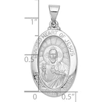 14K White Gold Polished and Satin Hollow Sacred Heart Jesus Oval Pendant by Oro Pregiato