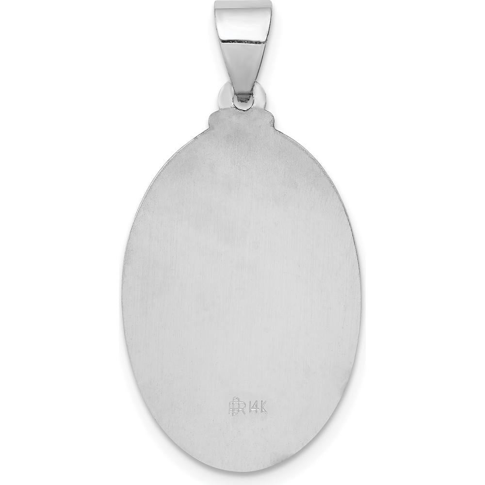 14K White Gold Polished and Satin Hollow Sacred Heart Jesus Oval Pendant by Oro Pregiato