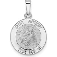 14K White Gold Polished and Satin Hollow Saint Anthony Medal Pendant - 21.9mm Length by Oro Pregiato
