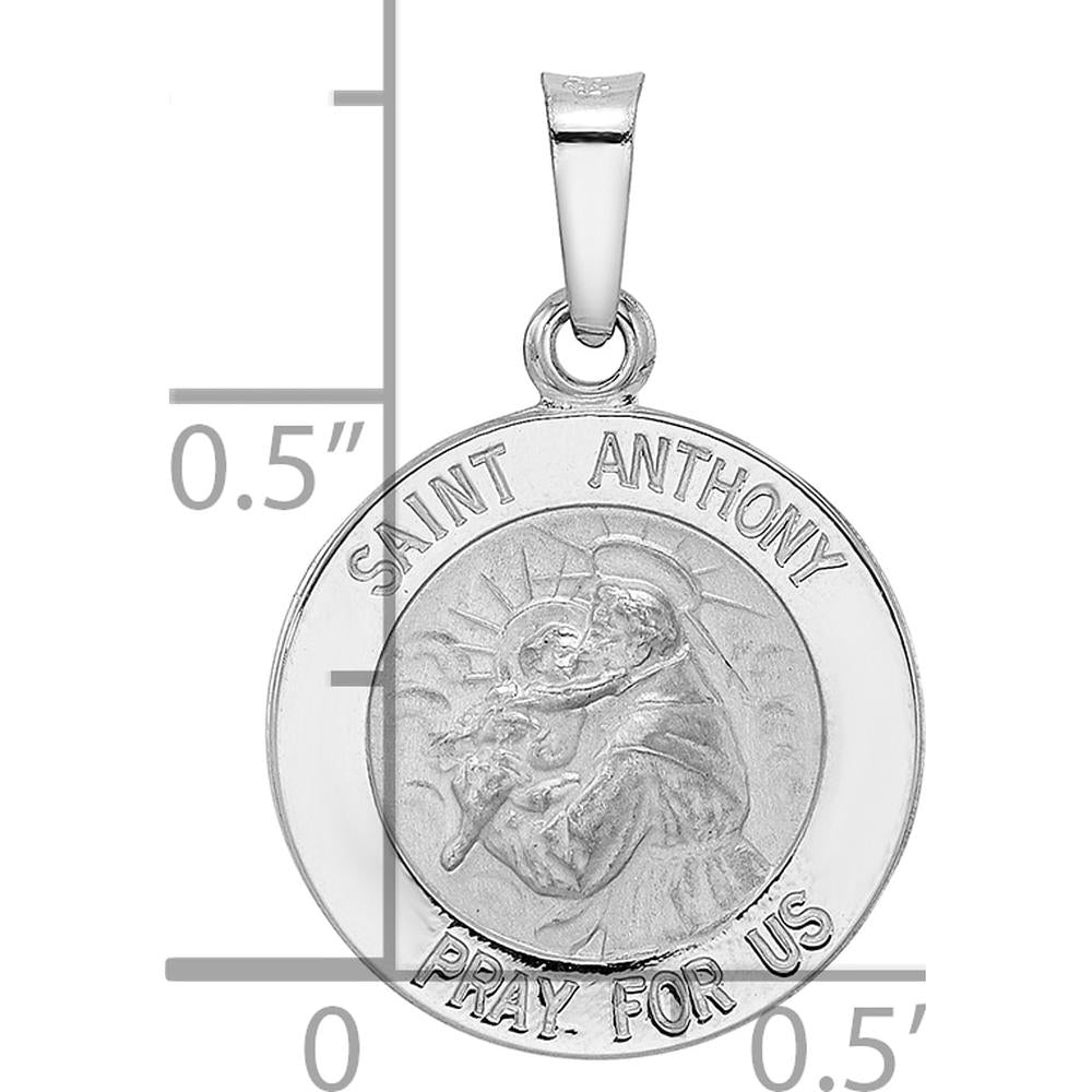 14K White Gold Polished and Satin Hollow Saint Anthony Medal Pendant - 21.9mm Length by Oro Pregiato