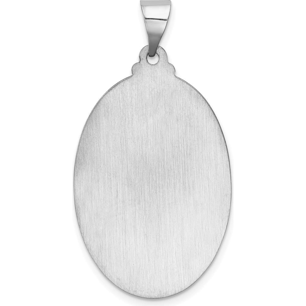 14K White Gold Polished and Satin Hollow Saint Christopher Medal Oval Pendant - 37mm by Oro Pregiato