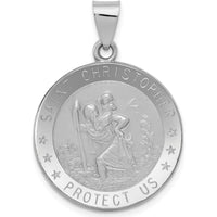 14K White Gold Polished and Satin Hollow Saint Christopher Medal Pendant - Faith and Protection Charm by Oro Pregiato