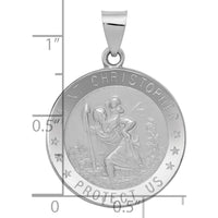 14K White Gold Polished and Satin Hollow Saint Christopher Medal Pendant - Faith and Protection Charm by Oro Pregiato