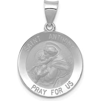 14K White Gold Polished and Satin Hollow St. Anthony Medal Pendant - 28mm Length by Oro Pregiato