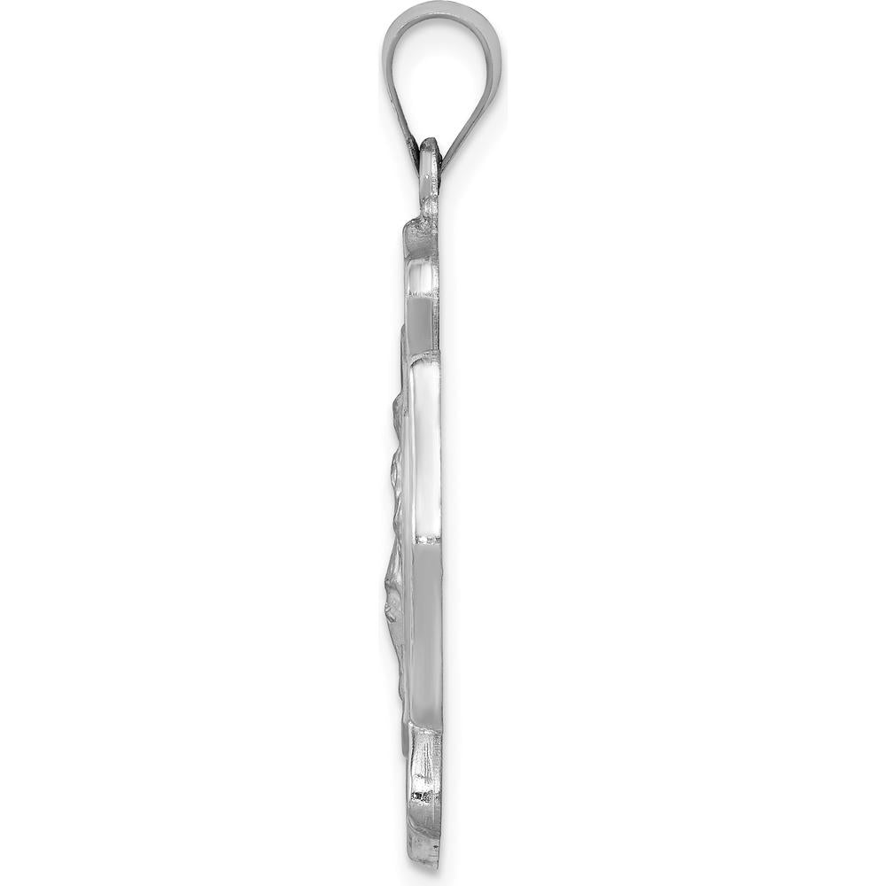 14K White Gold Polished and Satin Hollow St. Florian Firefighter Badge Pendant by Oro Pregiato