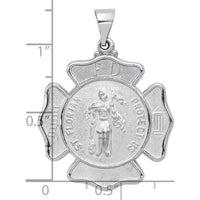 14K White Gold Polished and Satin Hollow St. Florian Firefighter Badge Pendant by Oro Pregiato