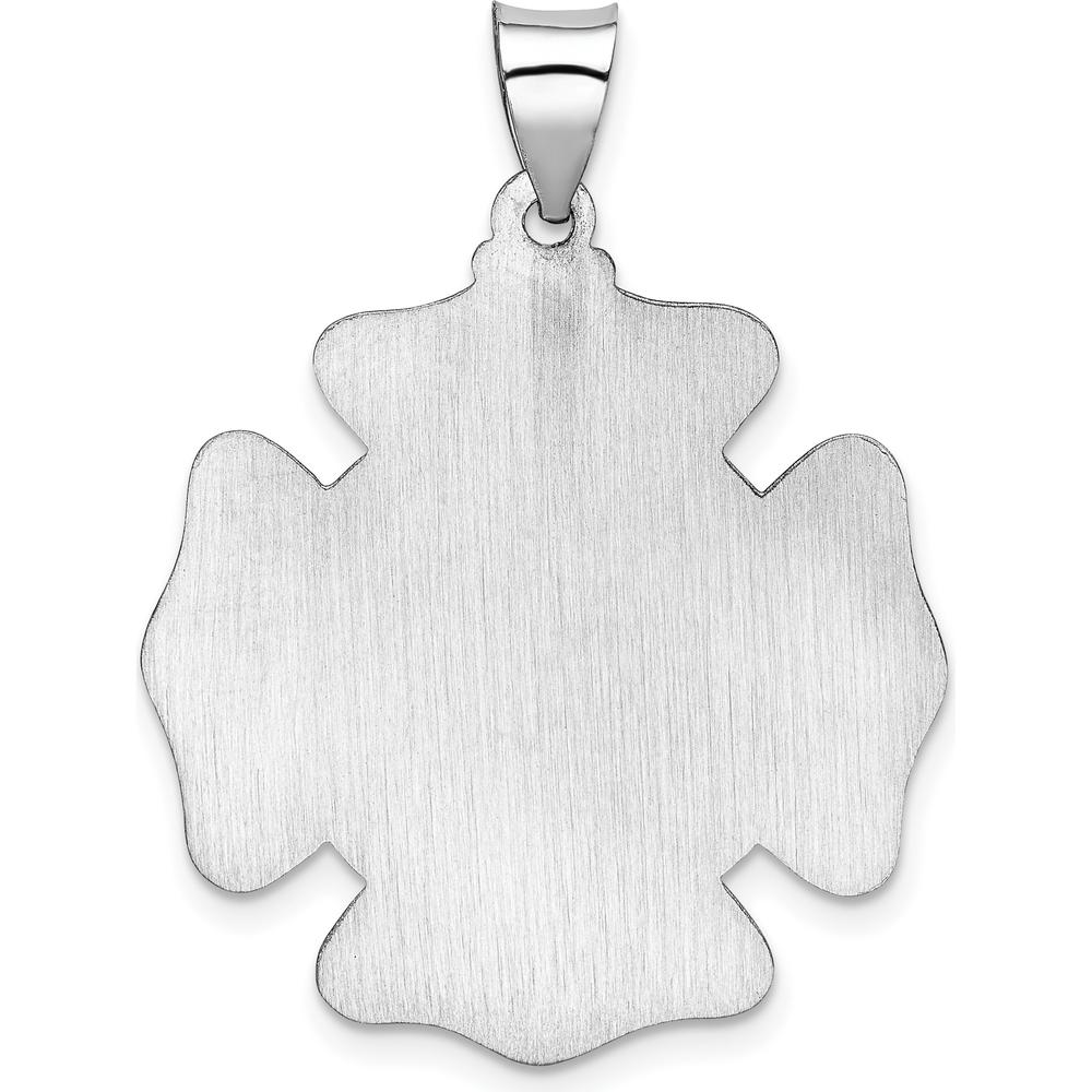 14K White Gold Polished and Satin Hollow St. Florian Firefighter Badge Pendant by Oro Pregiato