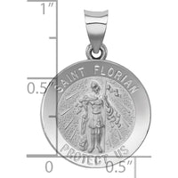 14K White Gold Polished and Satin Hollow St Florian Medal Pendant - 21mm Length by Oro Pregiato