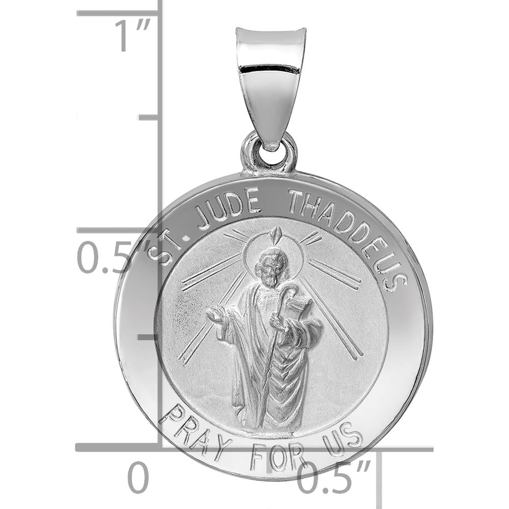 14K White Gold Polished and Satin Hollow St. Jude Thaddeus Medal Pendant - 27mm Length, 19mm Width by Oro Pregiato