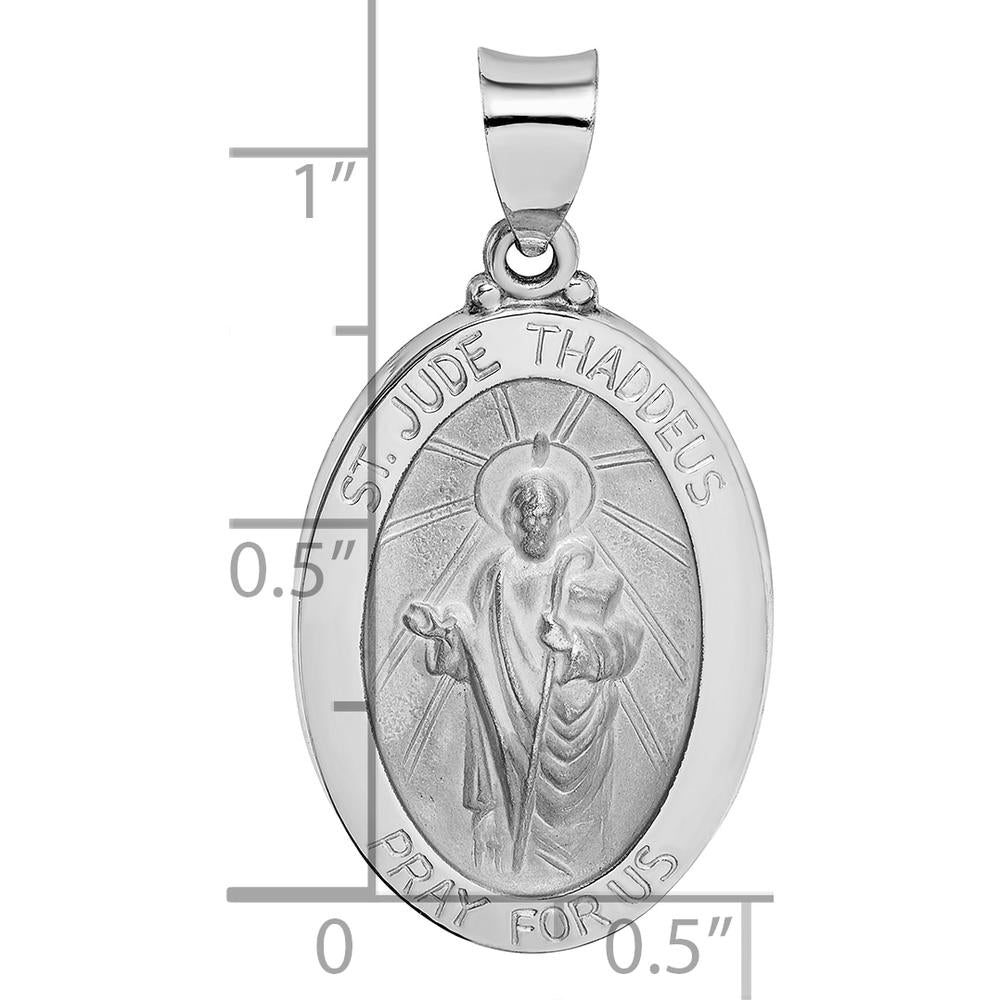 14K White Gold Polished and Satin Hollow St. Jude Thaddeus Medal Pendant by Oro Pregiato
