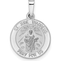 14K White Gold Polished and Satin Hollow St Jude Thaddeus Medal Round Pendant by Oro Pregiato
