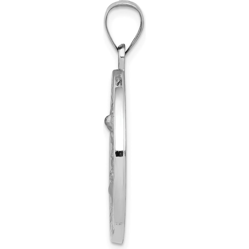 14K White Gold Polished and Satin Hollow St. Michael Medal Pendant - 25mm by Oro Pregiato
