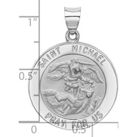 14K White Gold Polished and Satin Hollow St. Michael Medal Pendant - 25mm by Oro Pregiato