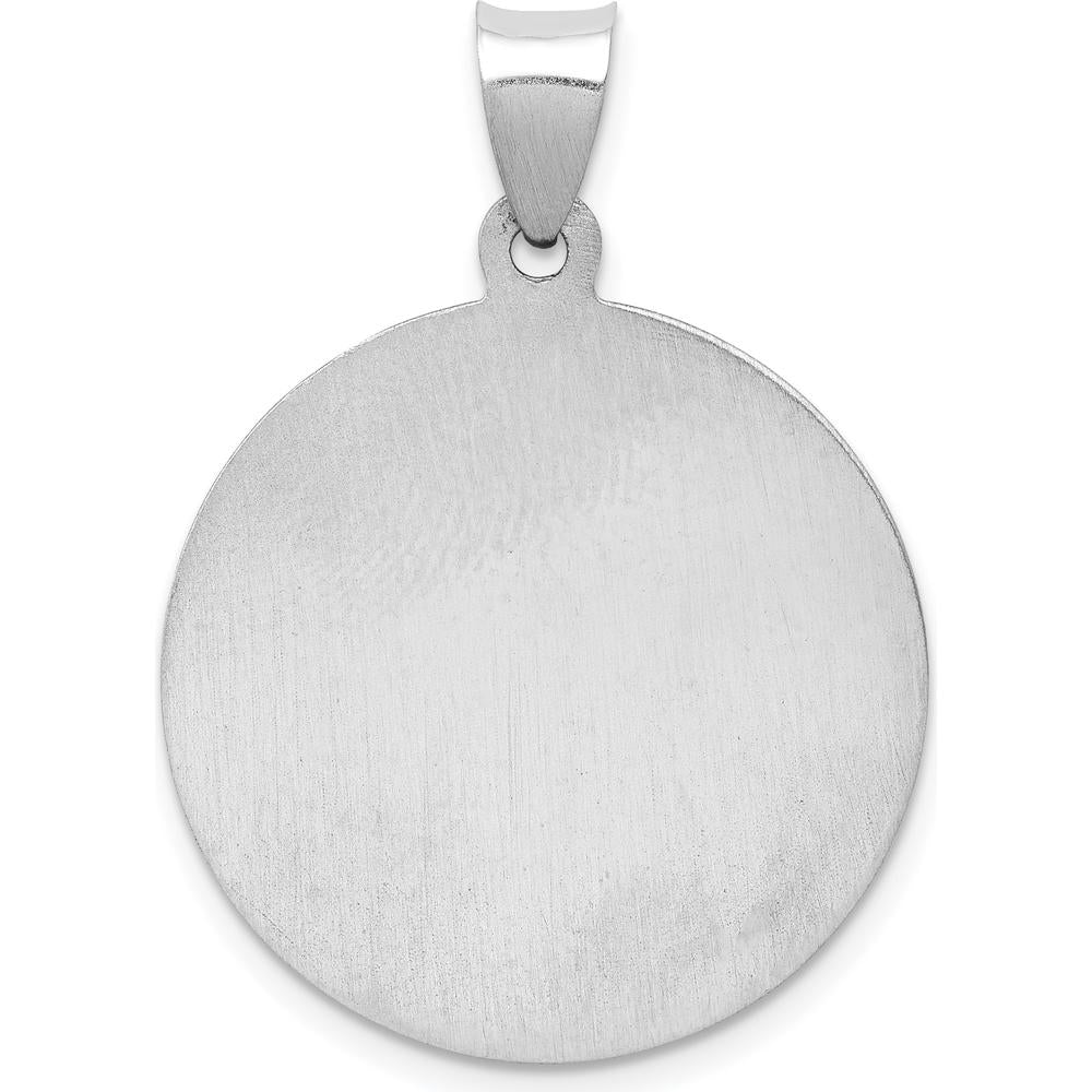 14K White Gold Polished and Satin Hollow St. Michael Medal Pendant - 25mm by Oro Pregiato