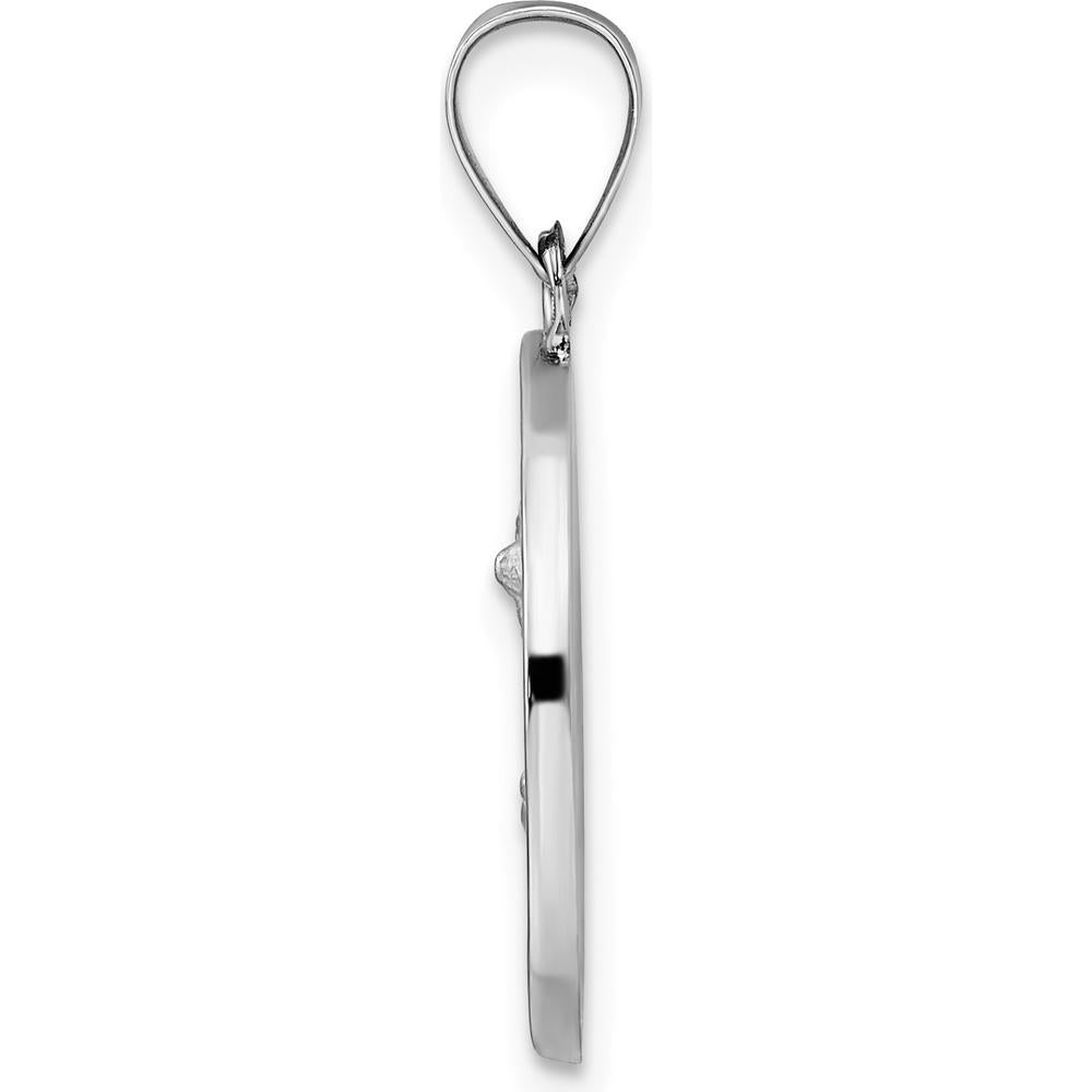 14K White Gold Polished and Satin Hollow St. Michael Medal Round Pendant - 18.3mm by Oro Pregiato