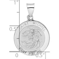 14K White Gold Polished and Satin Hollow St. Michael Medal Round Pendant - 18.3mm by Oro Pregiato