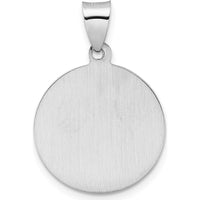 14K White Gold Polished and Satin Hollow St. Michael Medal Round Pendant - 18.3mm by Oro Pregiato