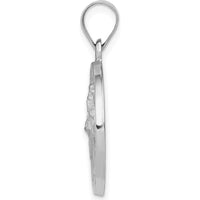 14K White Gold Polished and Satin Hollow St. Patrick Medal Pendant - 22mm Length, Rhodium Plated by Oro Pregiato