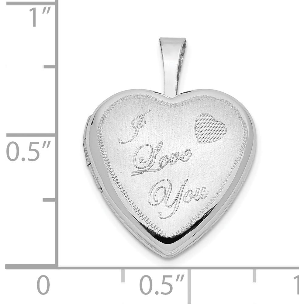 14K White Gold Polished and Satin "I LOVE YOU" Script Heart Locket with Engraving Space for 2 Photos by Monteluci Fine Jewelry